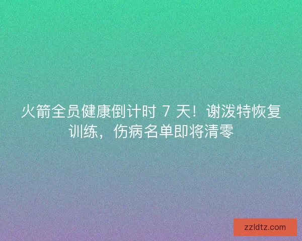 火箭全员健康倒计时 7 天!谢泼特恢复训练,伤病名单即将清零 火箭全员健康倒计时 7 天!谢泼特恢复训练,伤病名单即将清零